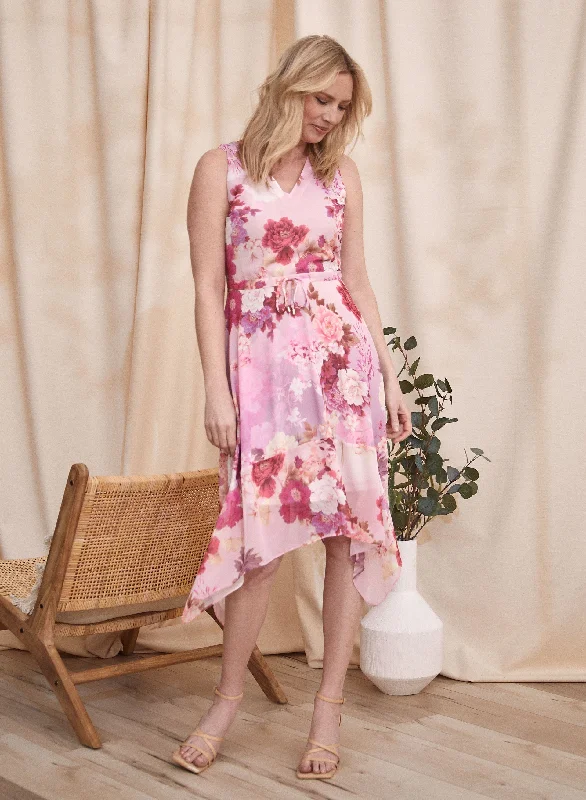 Floral Print Chiffon Midi Dress