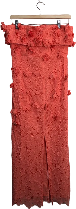 Karen Millen Coral Petal Floral Applique On Lace Woven Bandeau Midi Dress UK 8