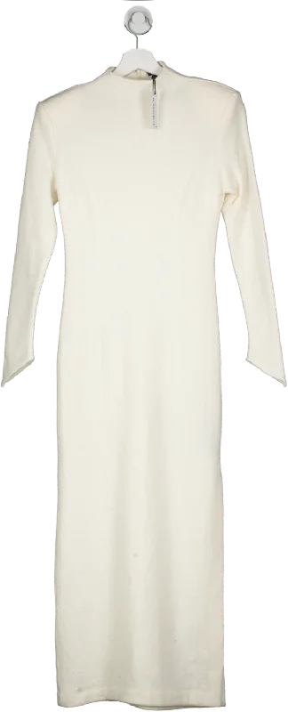 Karen Millen Cream Wool Funnel Neck Knit Midi Dress UK XS