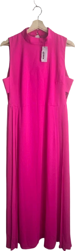 Karen Millen Hot Pink Soft Tailored Pleated Panel Midi Dress UK 12