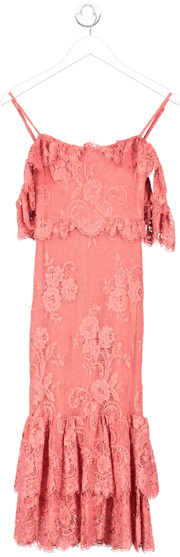 Lovers and Friends Pink Bardot Lace Midi Dress UK XXS