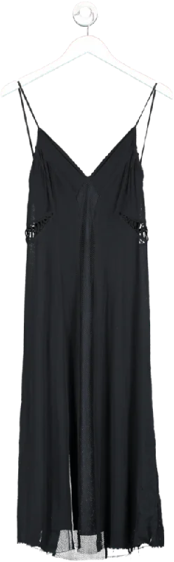 Rag & Bone Black Mesh Panelled Silk Blend Midi Dress UK S