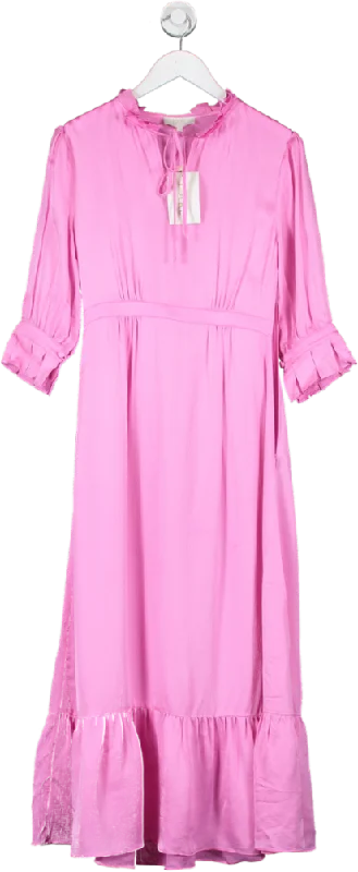 Yolke Pink Evie Long Sleeve Tiered Midi Dress UK 6