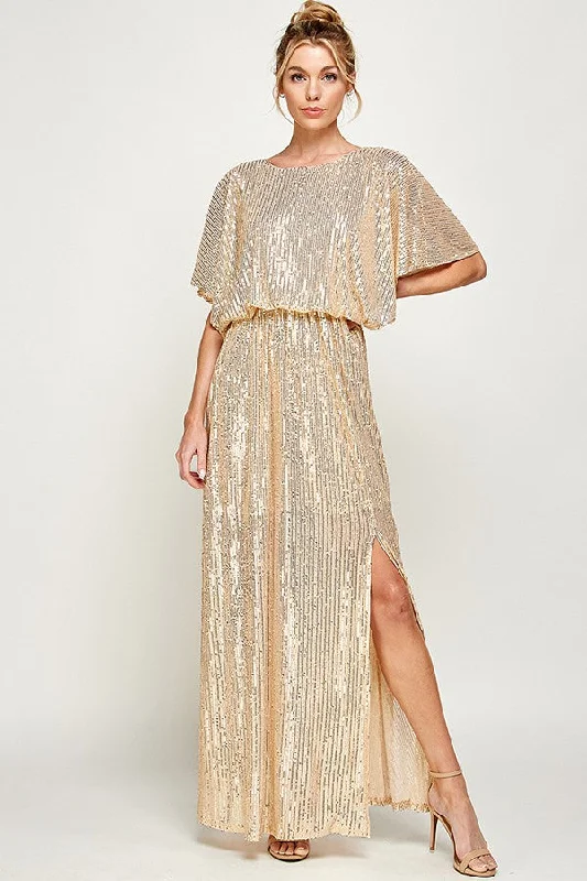 Gold Sequin Holiday Maxi Dress