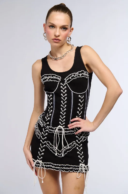 JUST A GIRL CORSET LINED MINI DRESS