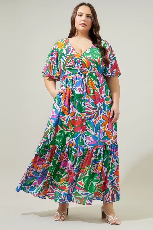 Paradise Falls Pismo Button Down Flutter Maxi Dress Curve