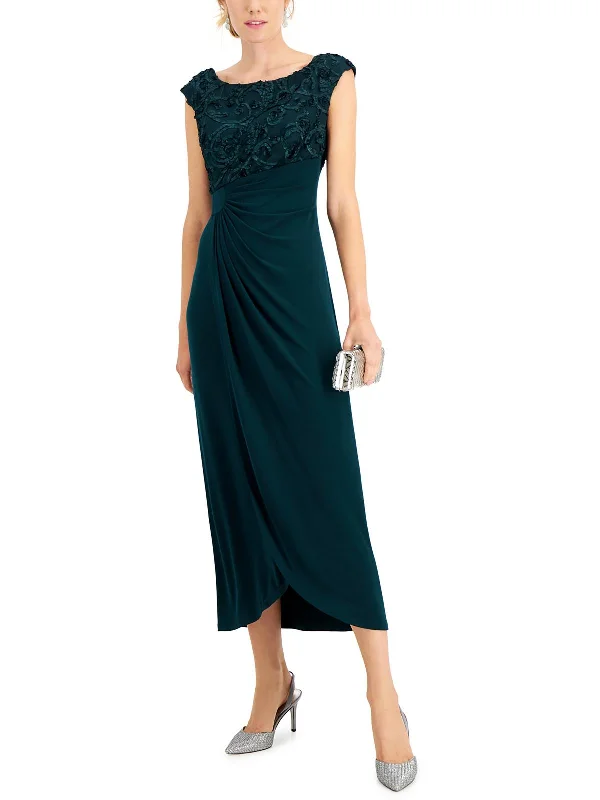 Petites Womens Cap Sleeve Maxi Evening Dress