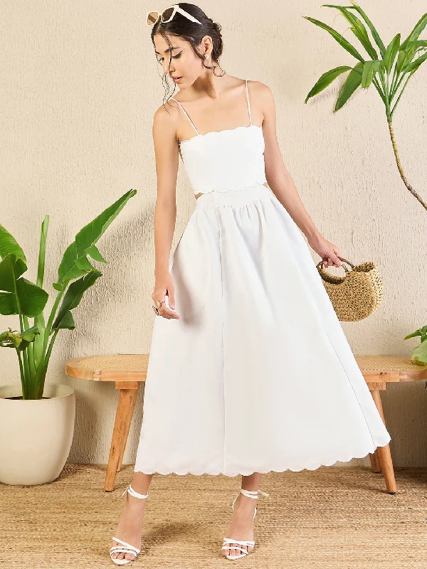 Scalloped Fit and Flare Maxi Cotton Dress