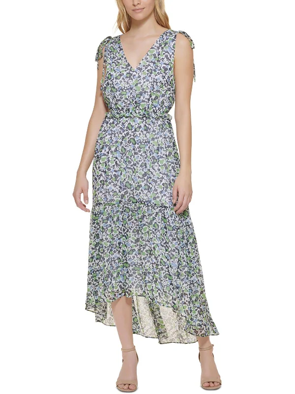 Womens Floral Prin High Low Maxi Dress