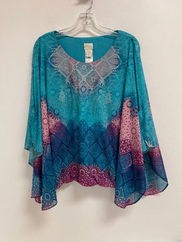 Top Short Sleeve By Chicos In Blue & Pink, Size: Xl