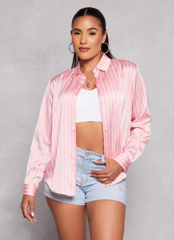 Satin Striped Button Front Shirt