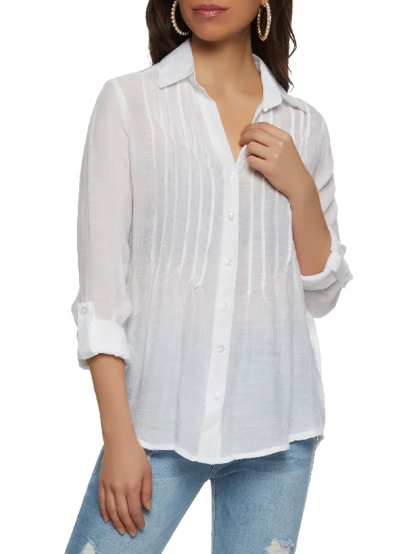 Pintuck Button Front Shirt