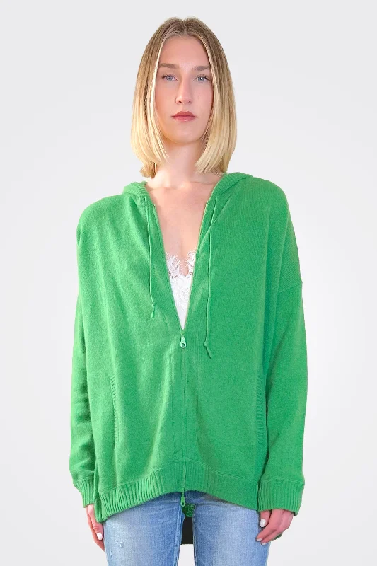 Cashmere Oversized Zip Hoodie - Golf Green