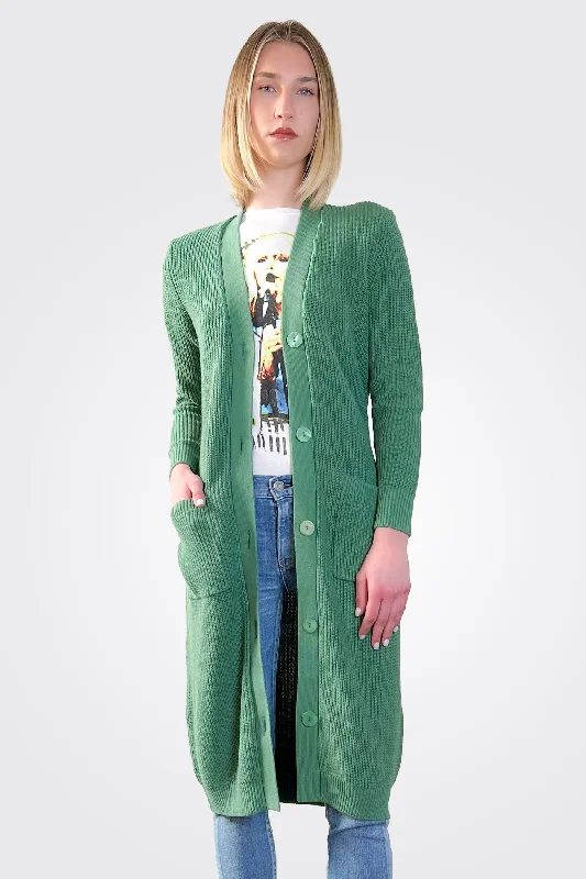 Cotton Cashmere Belted Ribbed Cardigan - Golf Green