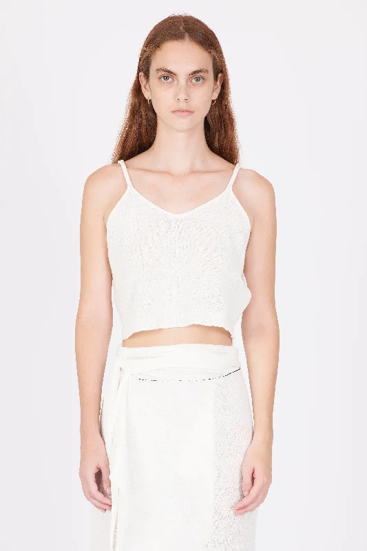 Linen Cotton Knit Top - White