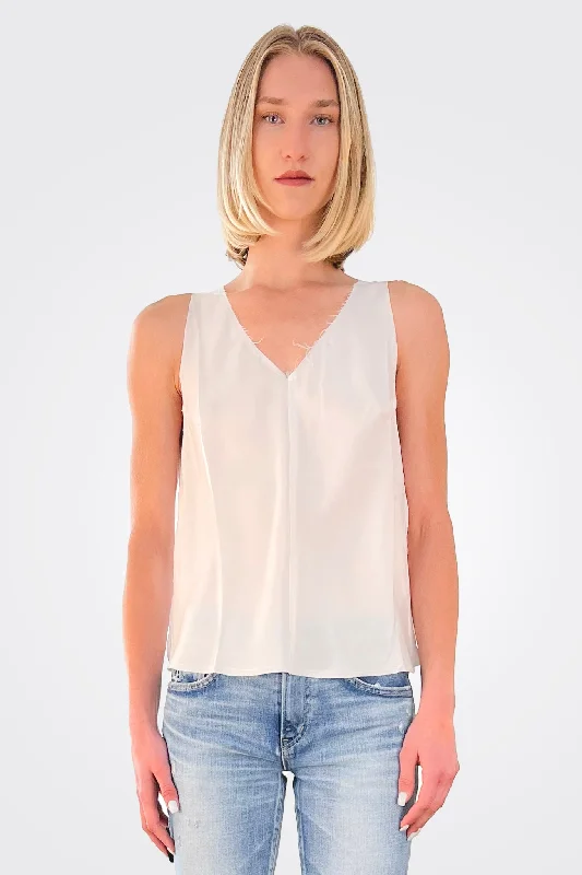 Semi Raw Edge Silk Tank - White