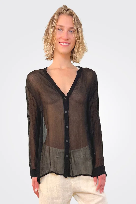 Semi Sheer Blouse - Black