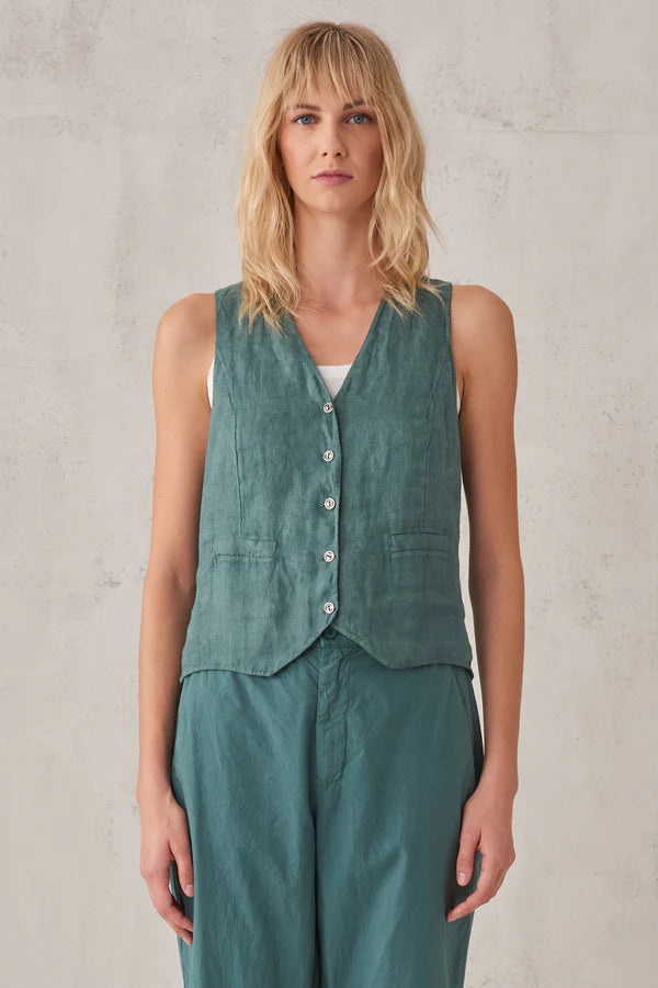 V Neck Linen Waistcoat - Octanium