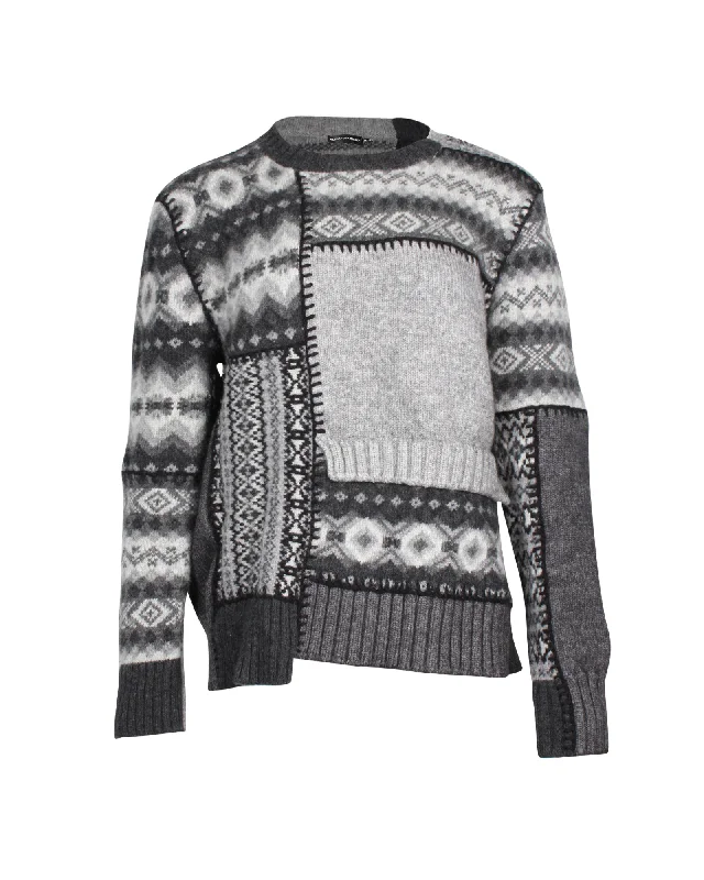 Alexander McQueen Patchwork Fair Isle Sweater in Grey Wool