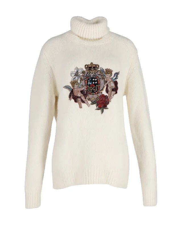 Dolce & Gabbana Embellished Turtleneck Sweater in Ecru Acrylic