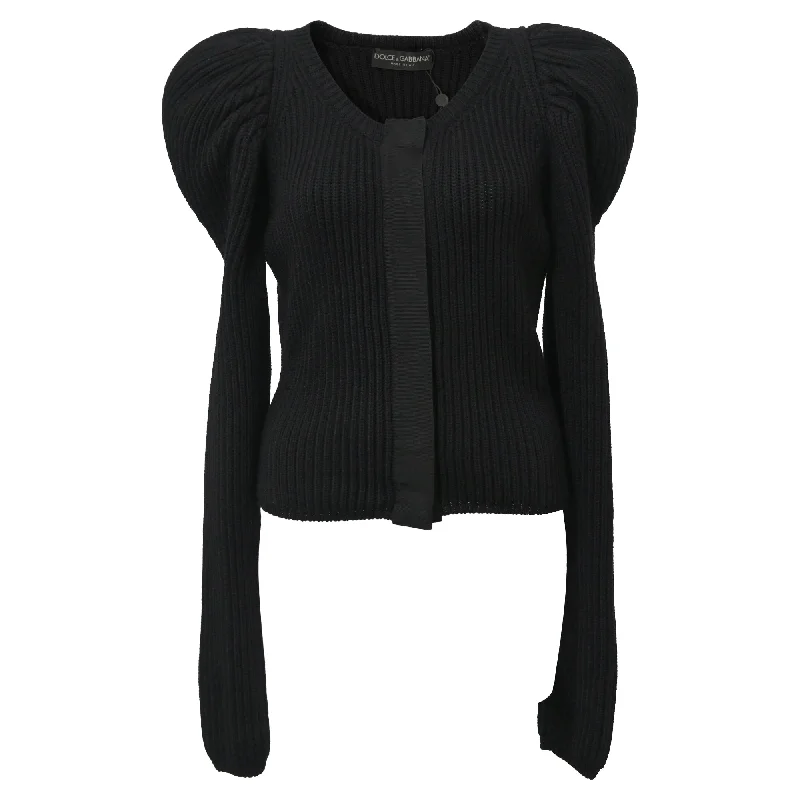 Dolce & Gabbana Knitted Puff Sleeve Cardigan in Black Wool