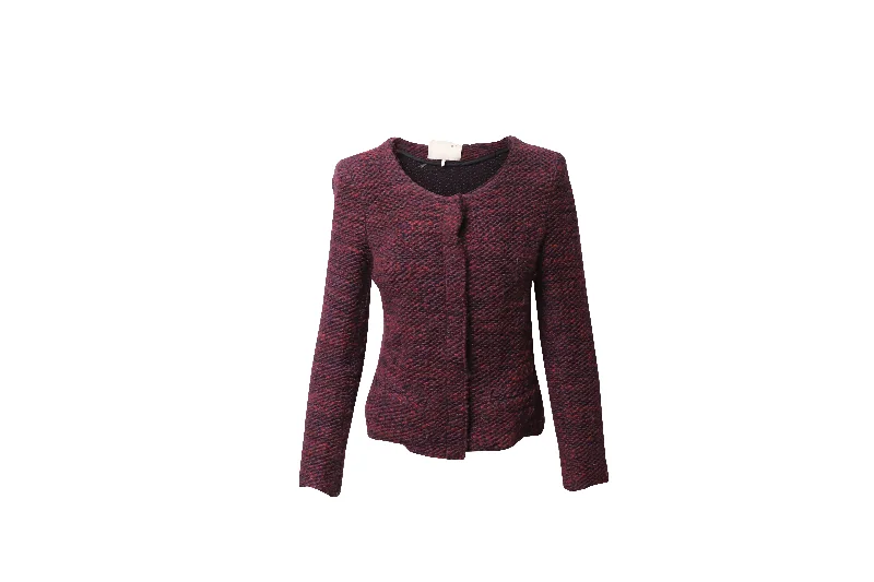 IRO Fringed Tweed Evening Jacket in Burgundy Wool