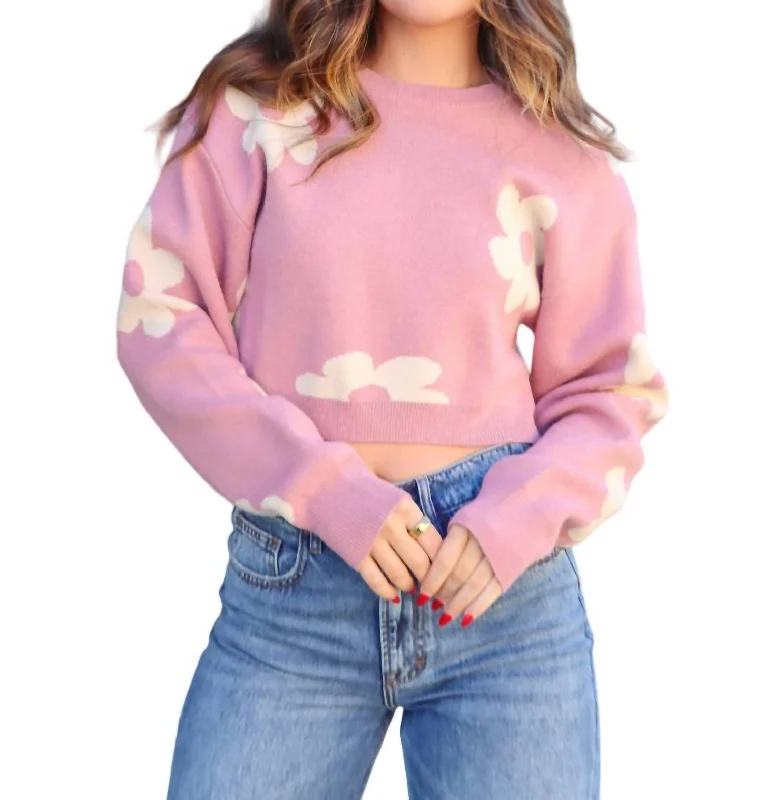 Picking Daisy Crop Sweater In Pink Cream