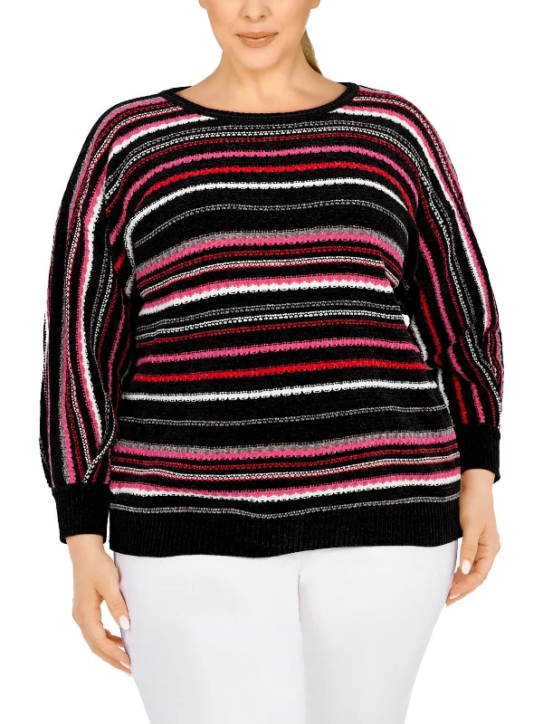 Plus Womens Polyester Boat Neck Pullover Sweater