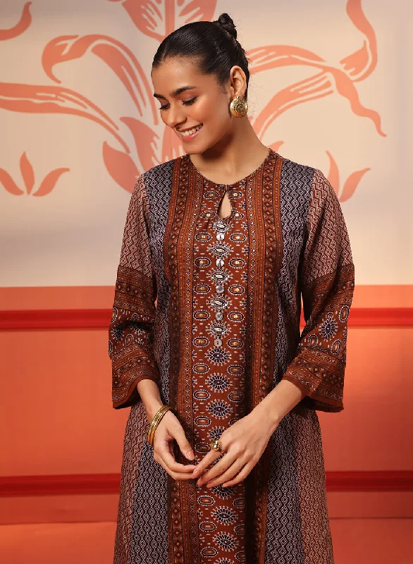 Laiba Cocoa Printed Kurta for Women