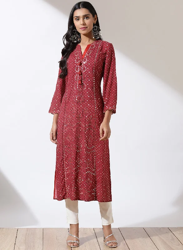 Maroon Dhaage Collection Kurta With Placement Embroidery