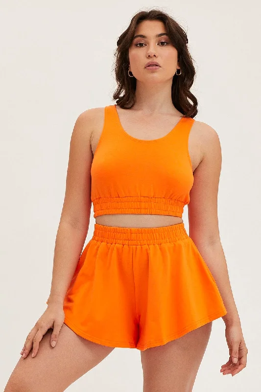 Orange Crop Top Loungewear Set