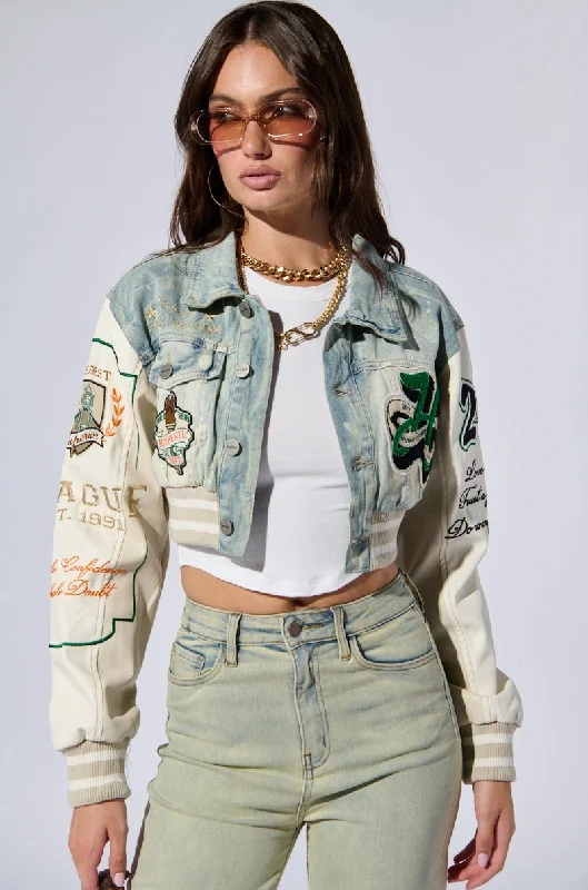 BORN TO WIN CROPPED BOMBER JACKET