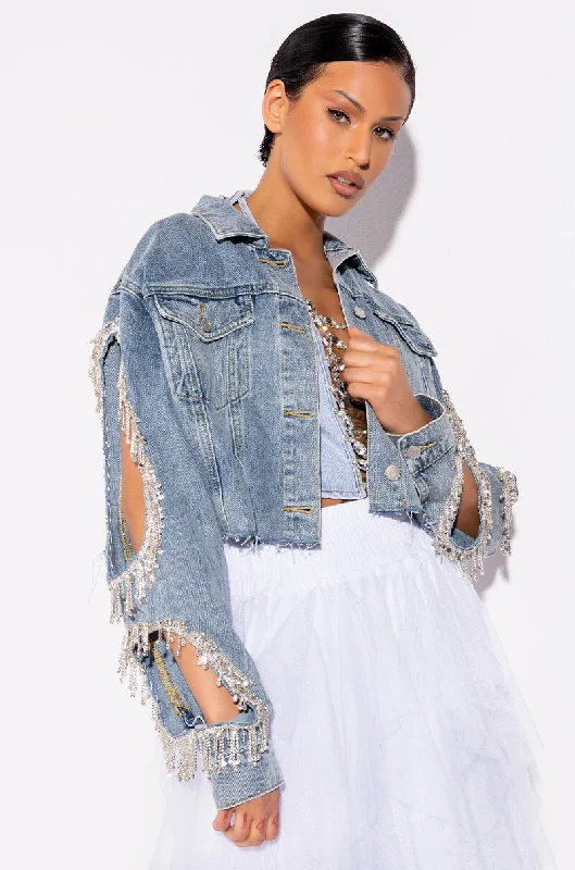 DIAMOND CUT OUT CROP DENIM JACKET