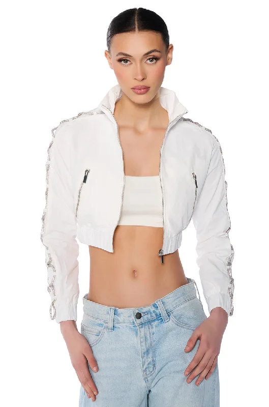 DIAMOND LACE UP TRACK JACKET IN WHITE