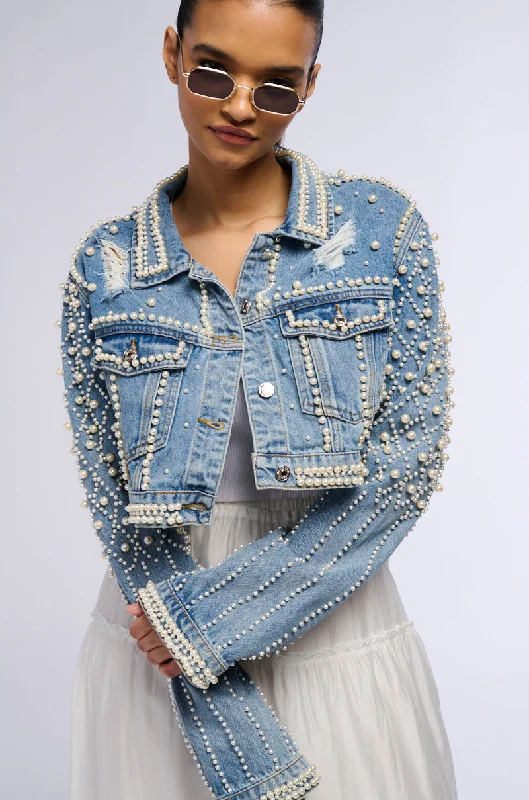 LUCKY YOU CROPPED PEARL DENIM JACKET