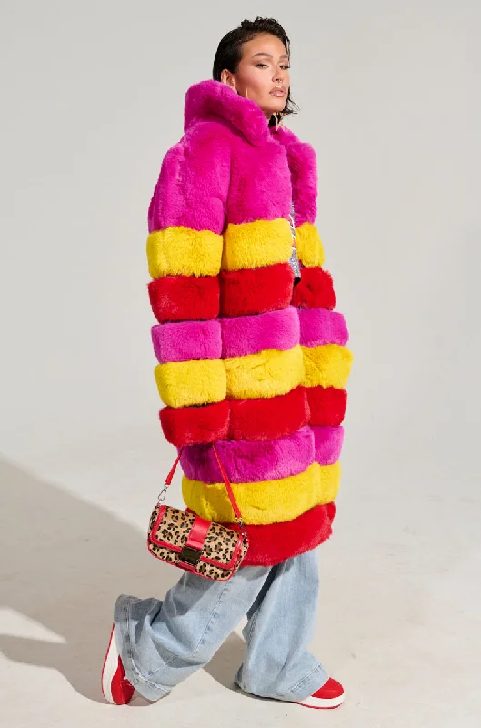 RAMI MULTI COLOR FAUX FUR PANEL TRENCH COAT