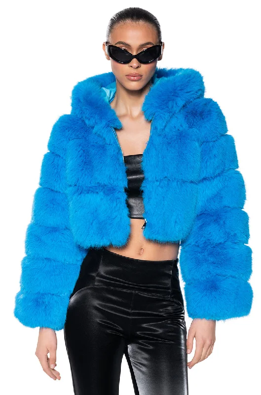 YETI FAUX FOX FUR COAT IN BLUE