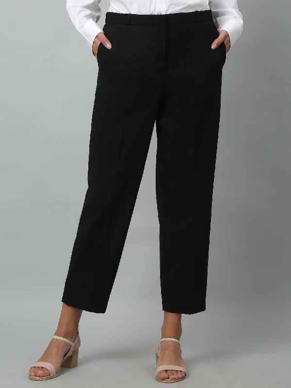 Women's Formal Flat Front Black Full length High rise Trousers