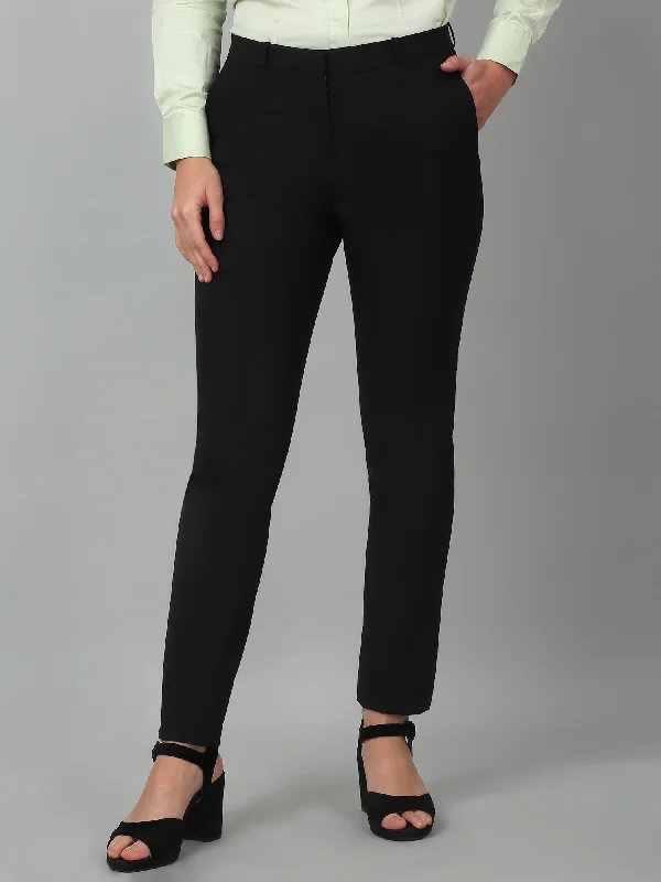 Women's Formal Flat Front Black Full length Mid rise Trousers