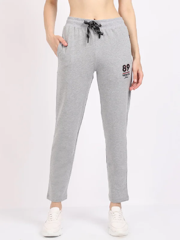 Women's Casual  Grey Melange Full length Mid rise Track Pants